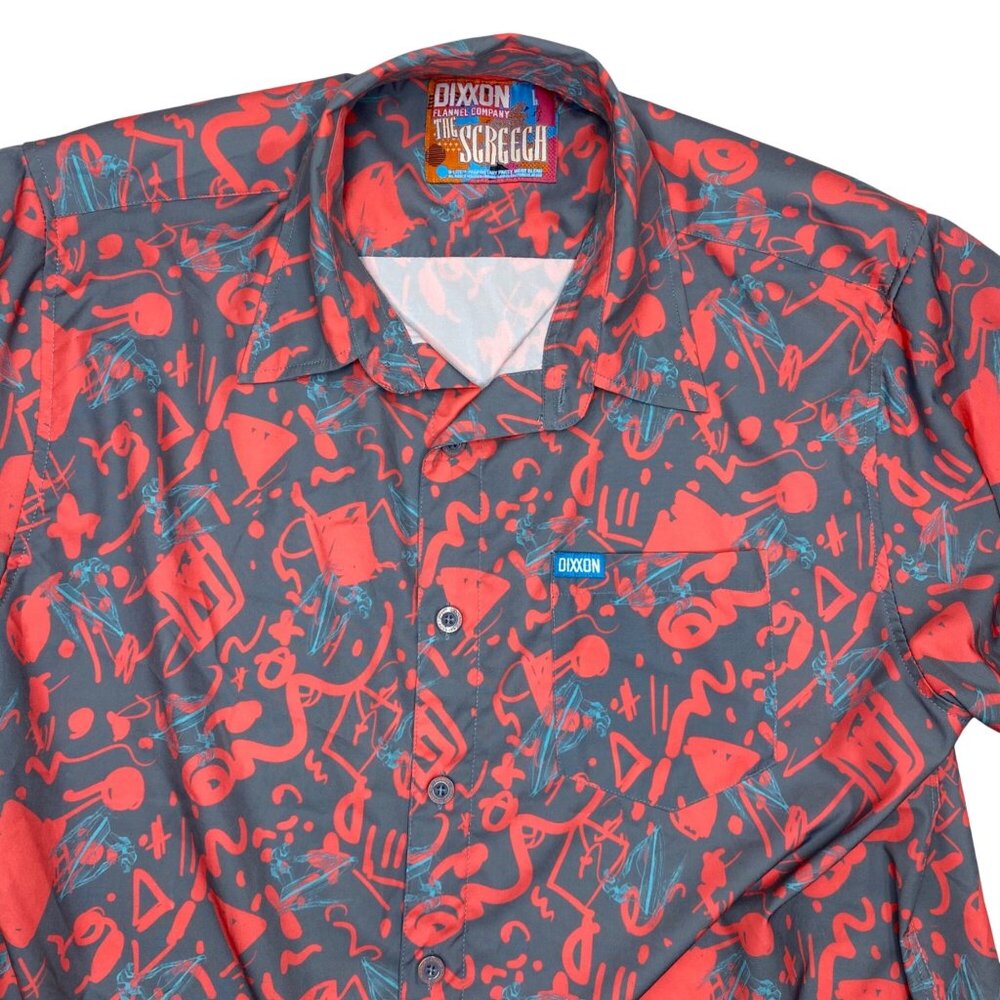 Dixxon Screech Gray/Multicolor Short Sleeve button up Party Shirt Men's Size L - Picture 2 of 8